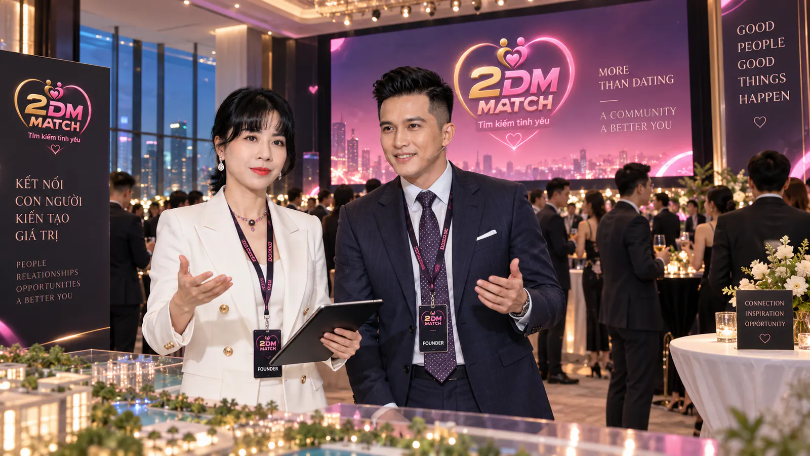Đội ngũ sáng lập 2DM MATCH cùng khách mời trên sân khấu sự kiện