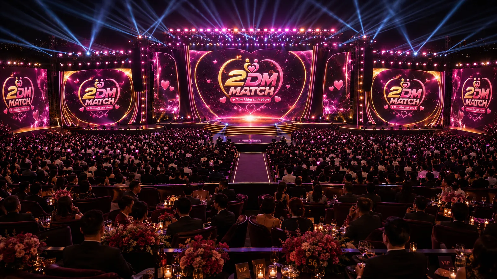 Sân khấu đêm gala 2DM MATCH rực sáng với khách mời phía dưới